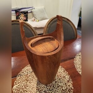 MCM Dansk Dutch Wood Ice BucketMidcentury ModernWooden Vase with Red Interior